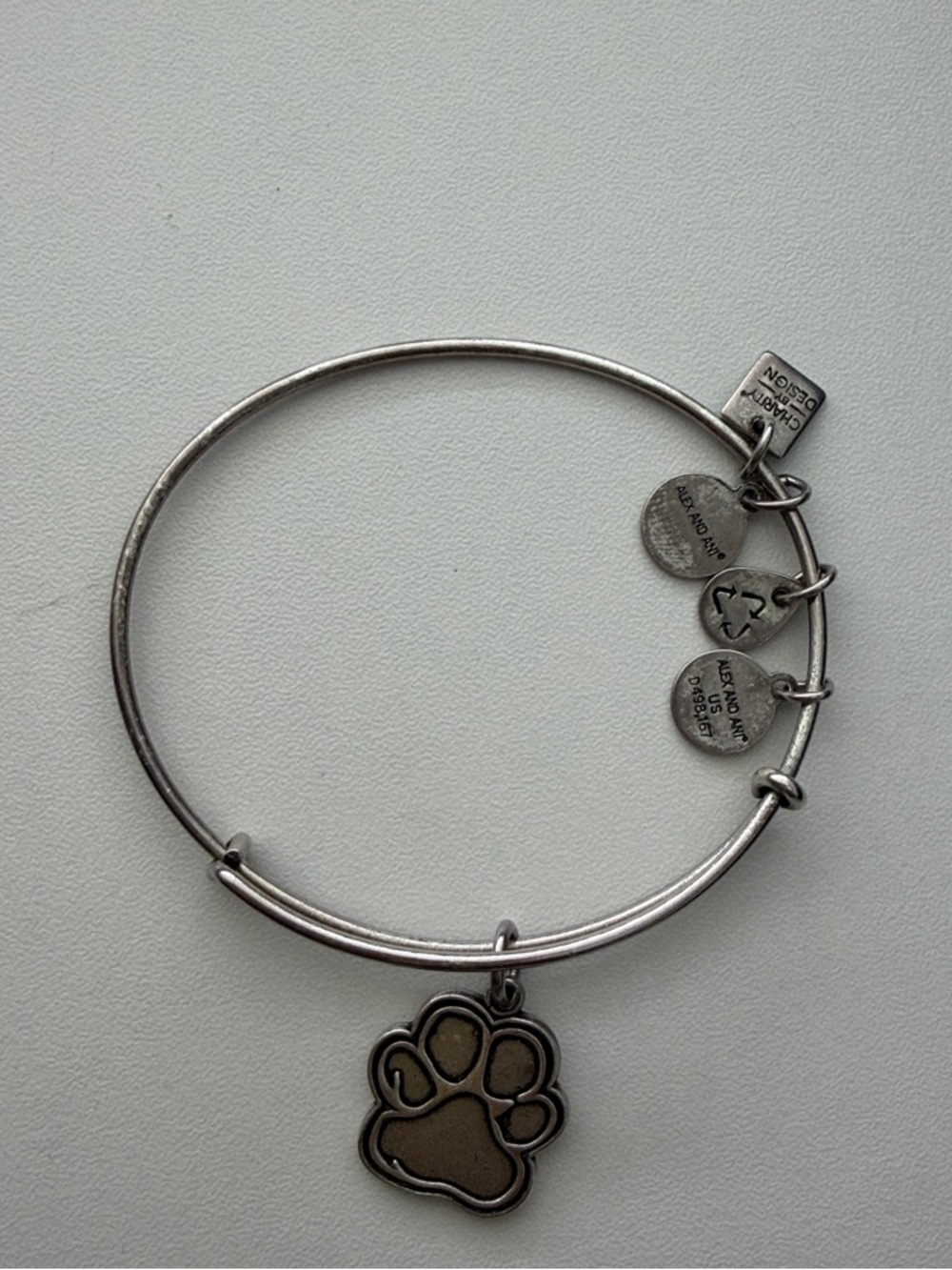 Alex and Ani Pet Paw Charm Bangle Bracelet - Silver and Brown